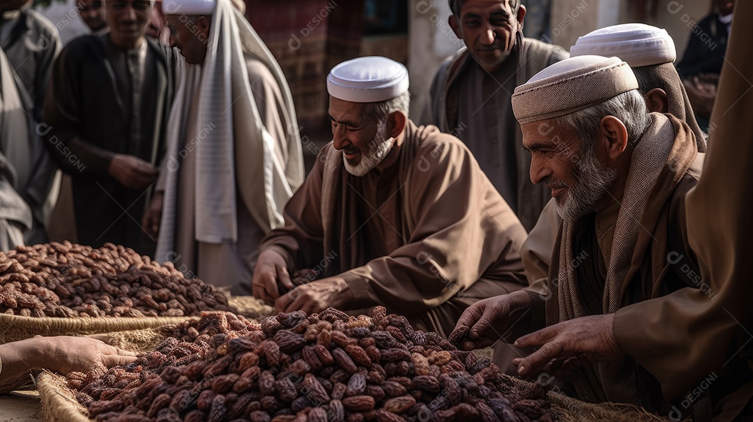 Pessoas compartilhando algumas tâmaras secas Eid al Adha a Festa do Sacrifício.