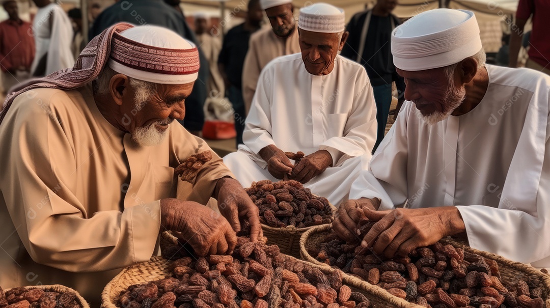 Pessoas compartilhando algumas tâmaras secas Eid al Adha a Festa do Sacrifício.