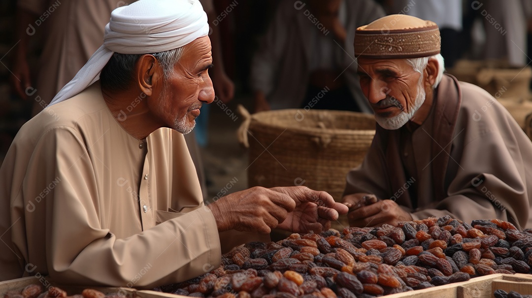 Pessoas compartilhando algumas tâmaras secas Eid al Adha a Festa do Sacrifício.