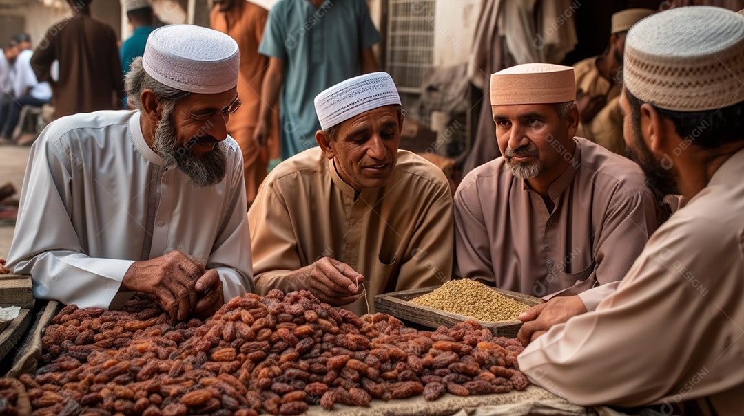Pessoas compartilhando algumas tâmaras secas Eid al Adha a Festa do Sacrifício.