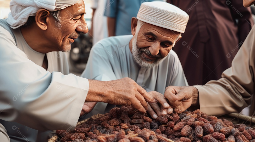 Pessoas compartilhando algumas tâmaras secas Eid al Adha a Festa do Sacrifício.