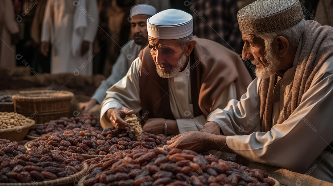 Pessoas compartilhando algumas tâmaras secas Eid al Adha a Festa do Sacrifício.