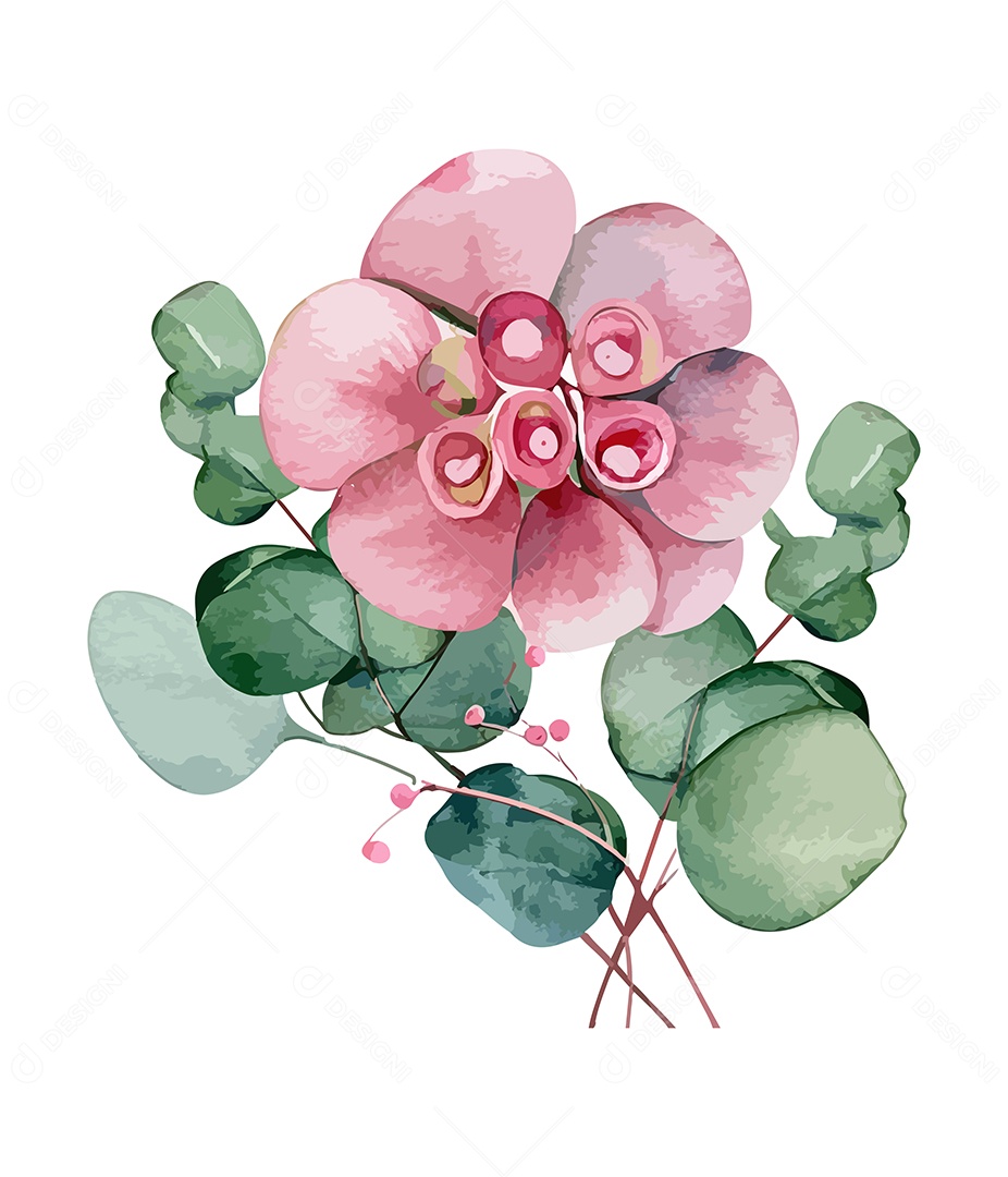 Flor De Aquarela Rosa Desenhada A Mão Vetor EPS