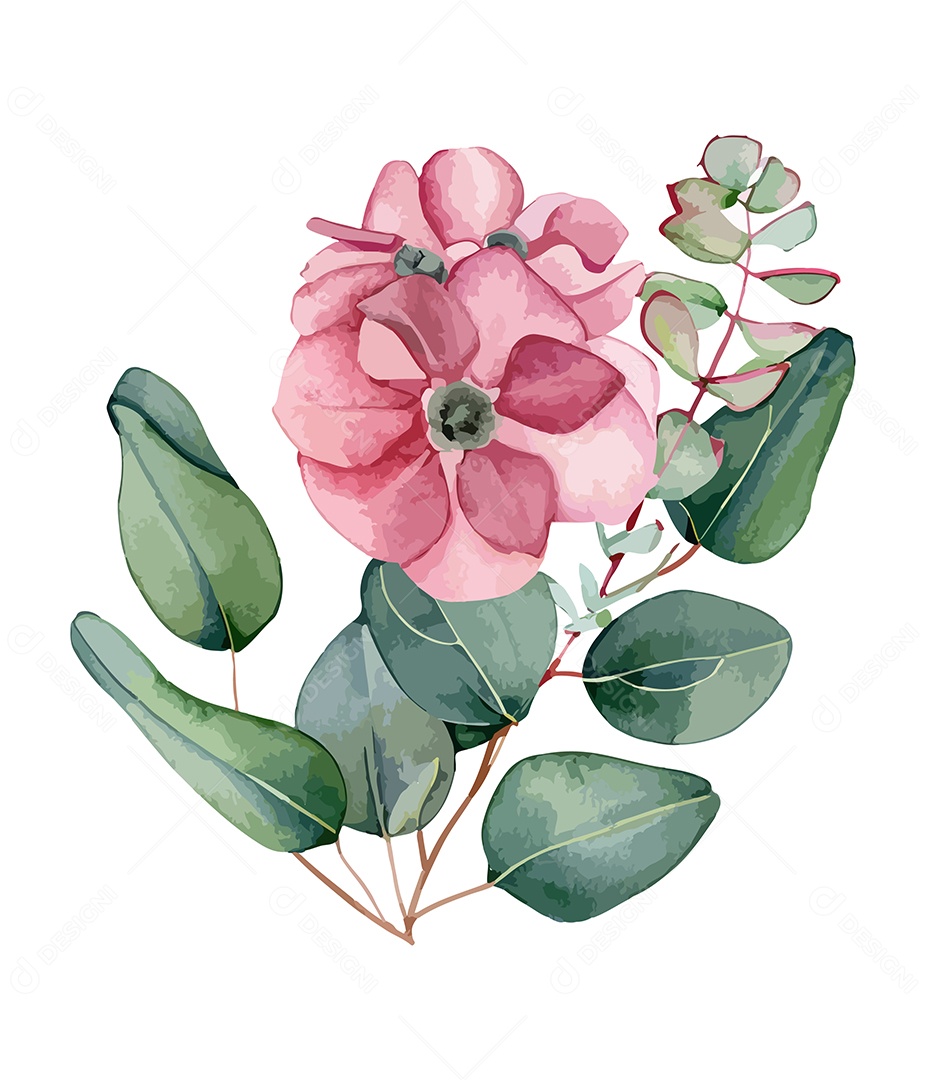 Flor De Aquarela Rosa Desenhada A Mão Vetor EPS