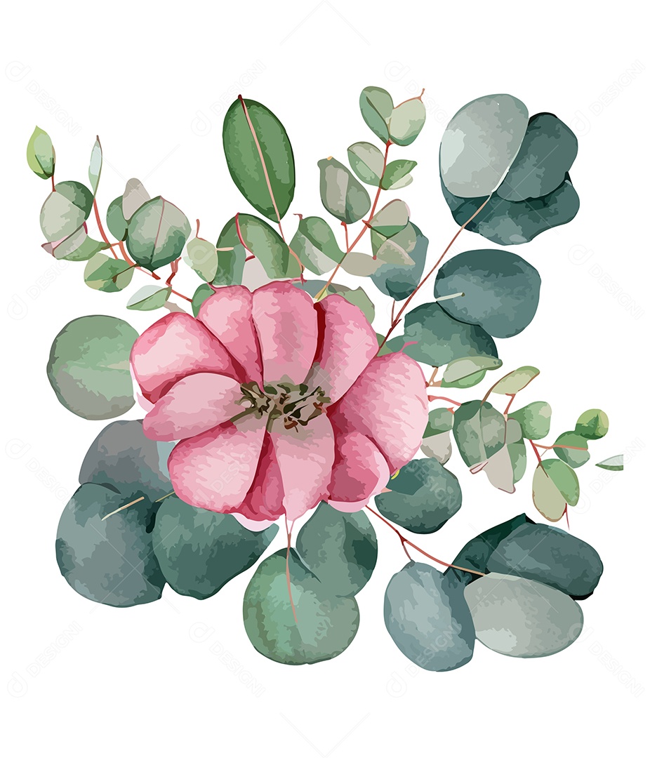 Flor De Aquarela Rosa Desenhada A Mão Vetor EPS