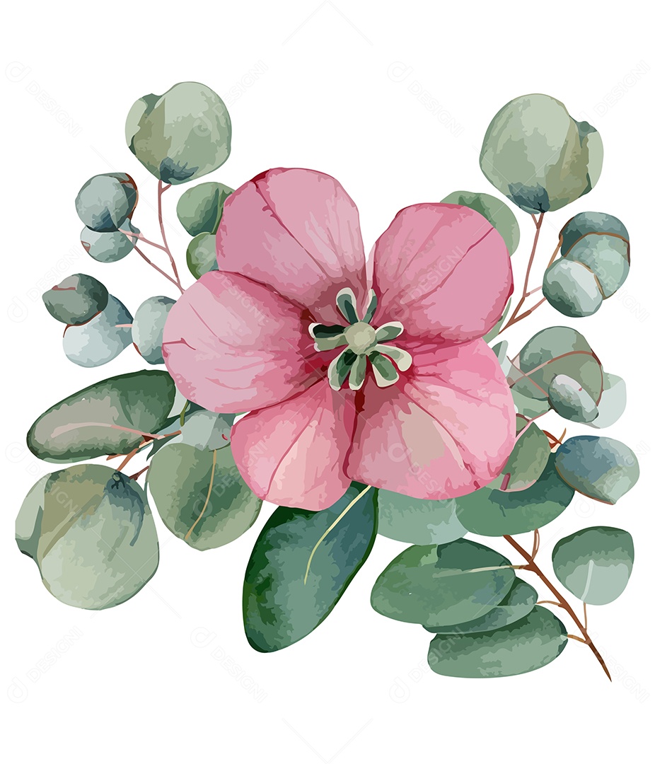 Flor De Aquarela Rosa Desenhada A Mão Vetor EPS