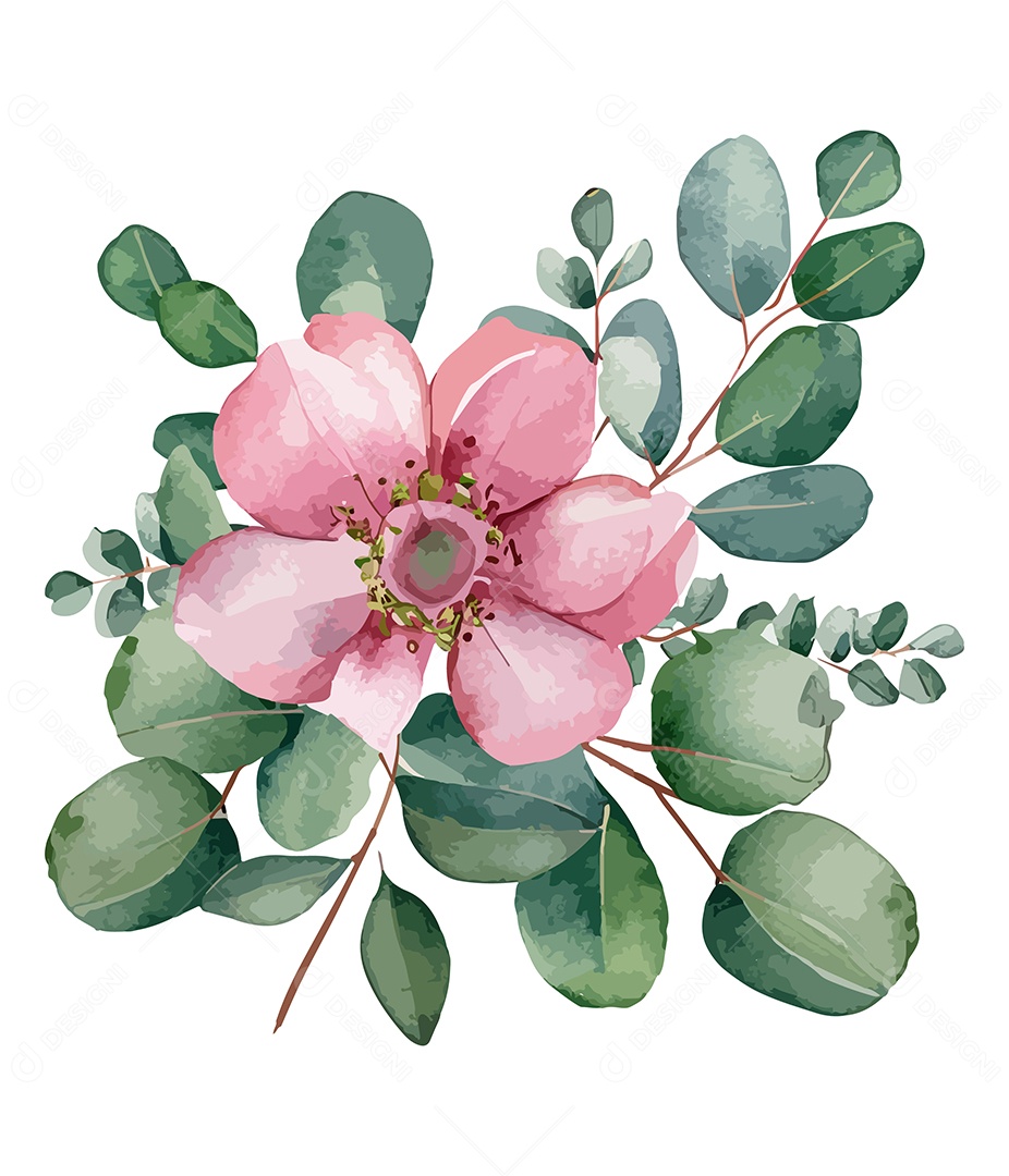 Flor De Aquarela Rosa Desenhada A Mão Vetor EPS