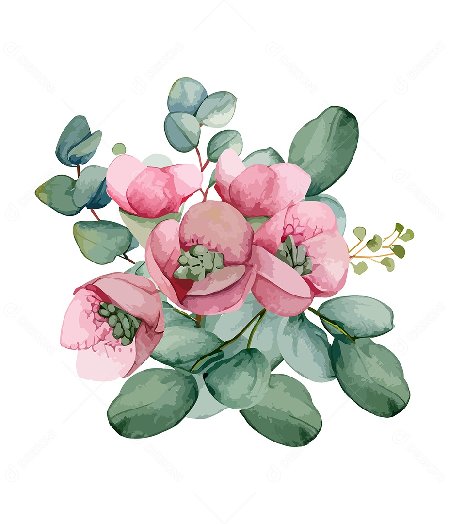 Flor De Aquarela Rosa Desenhada A Mão Vetor EPS