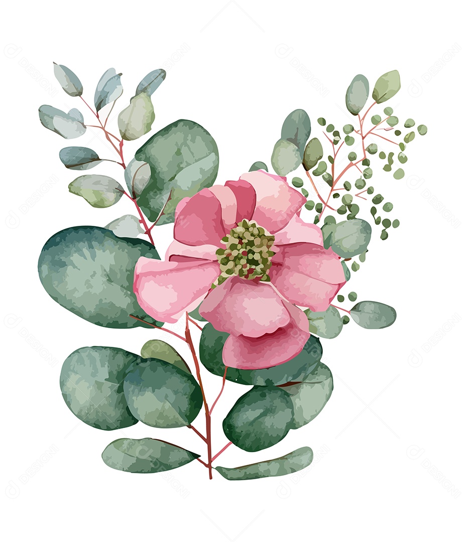 Flor De Aquarela Rosa Desenhada A Mão Vetor EPS