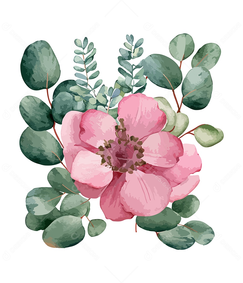 Flor De Aquarela Rosa Desenhada A Mão Vetor EPS