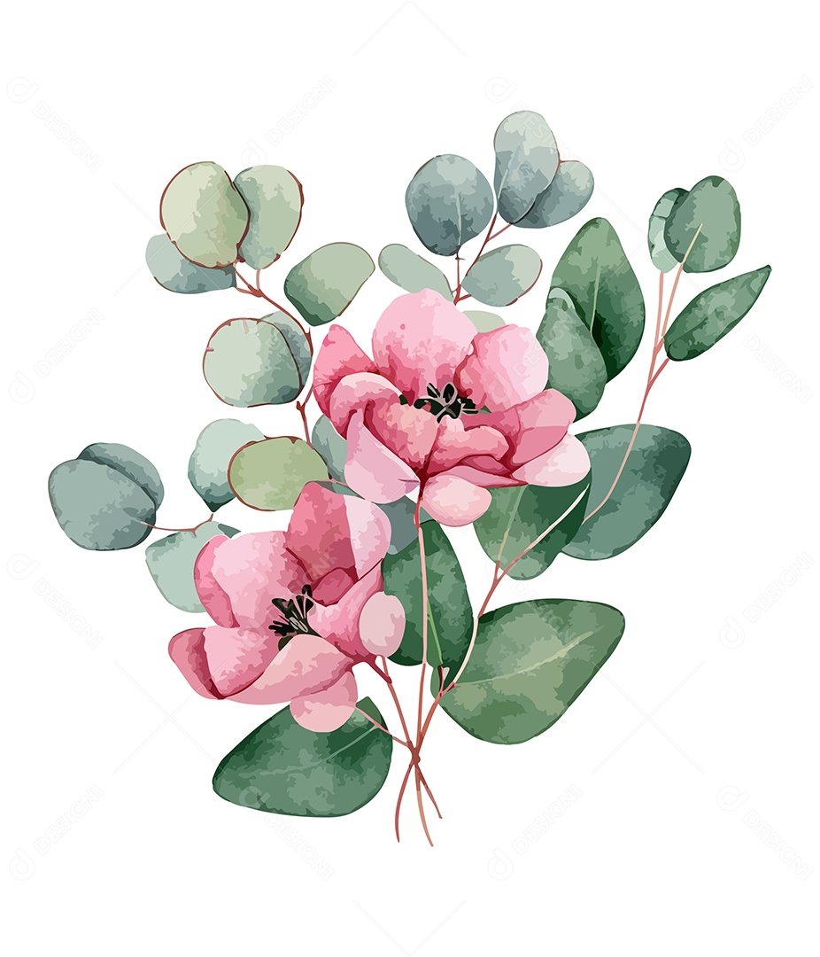 Flor De Aquarela Rosa Desenhada A Mão Vetor EPS