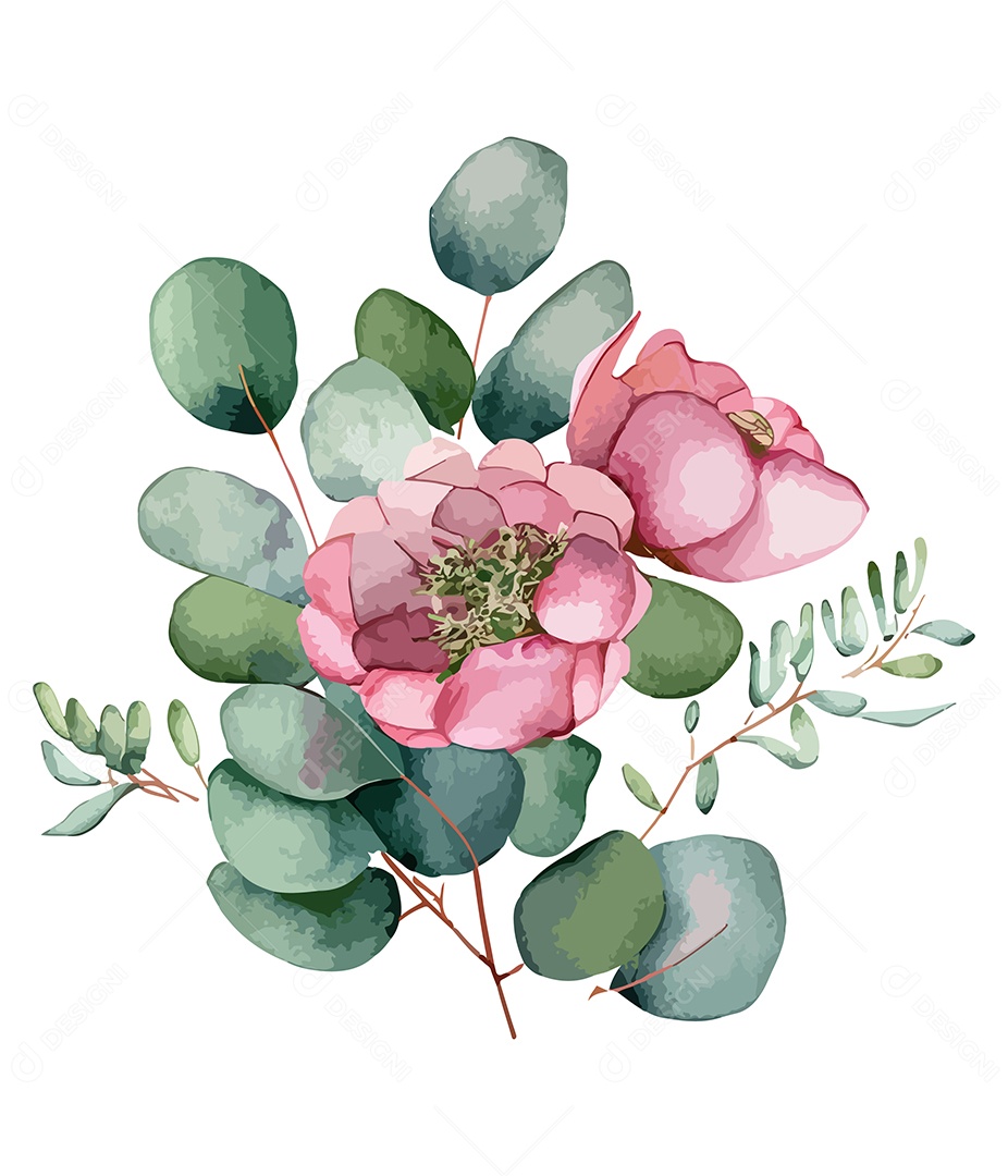 Flor De Aquarela Rosa Desenhada A Mão Vetor EPS