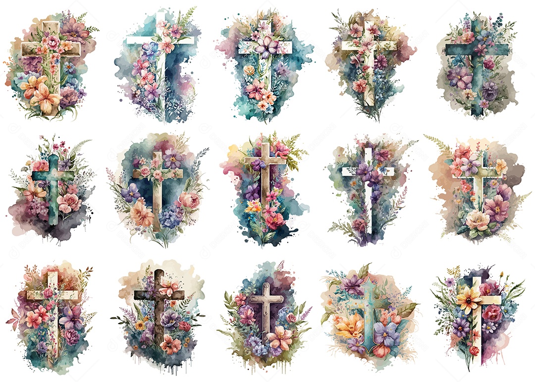 Ilustração De Cruz Floral EPS Editável