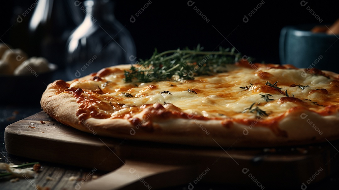 Deliciosa pizza italiana, coberta com queijo derretido e uma variedade de outros ingredientes saborosos