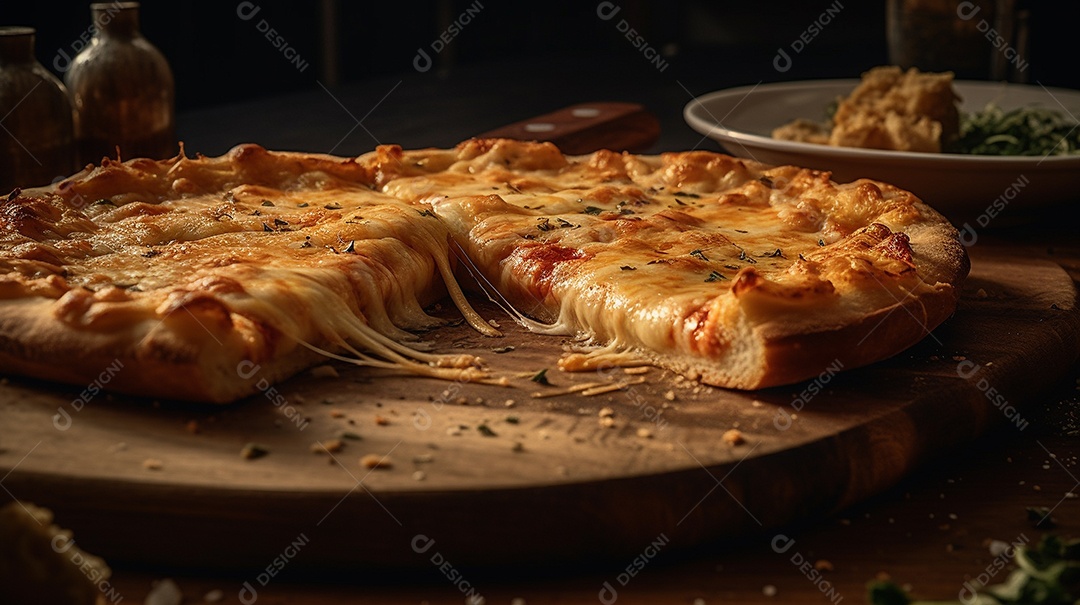 Deliciosa pizza italiana, coberta com queijo derretido e uma variedade de outros ingredientes saborosos