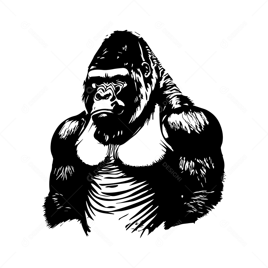 Ilustração De Arte De Gorila Design De Camiseta Preto e Branco Em Fundo Branco Vetor EPS