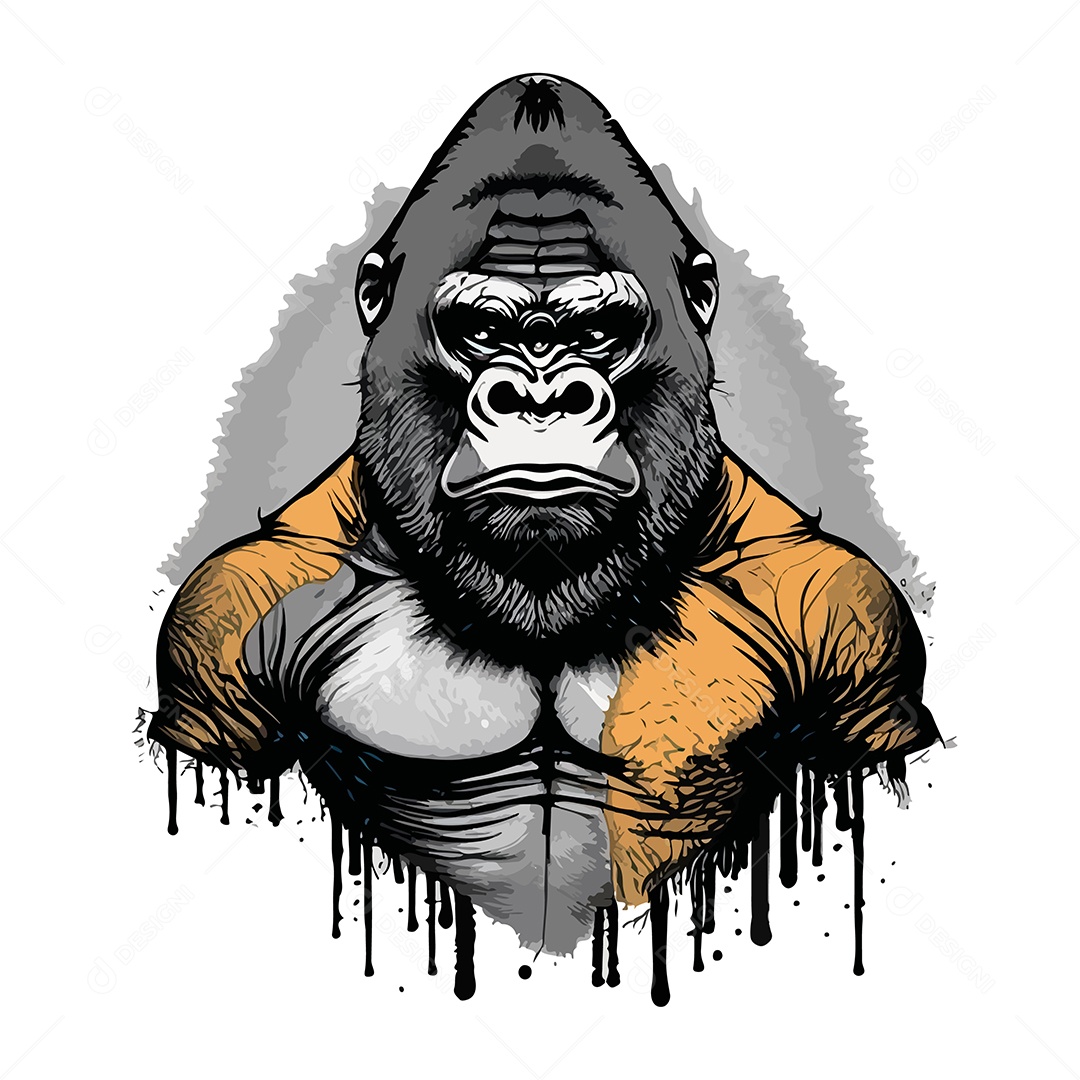 Ilustração De Arte De Gorila Design De Camiseta Preto e Branco Em Fundo Branco Vetor EPS
