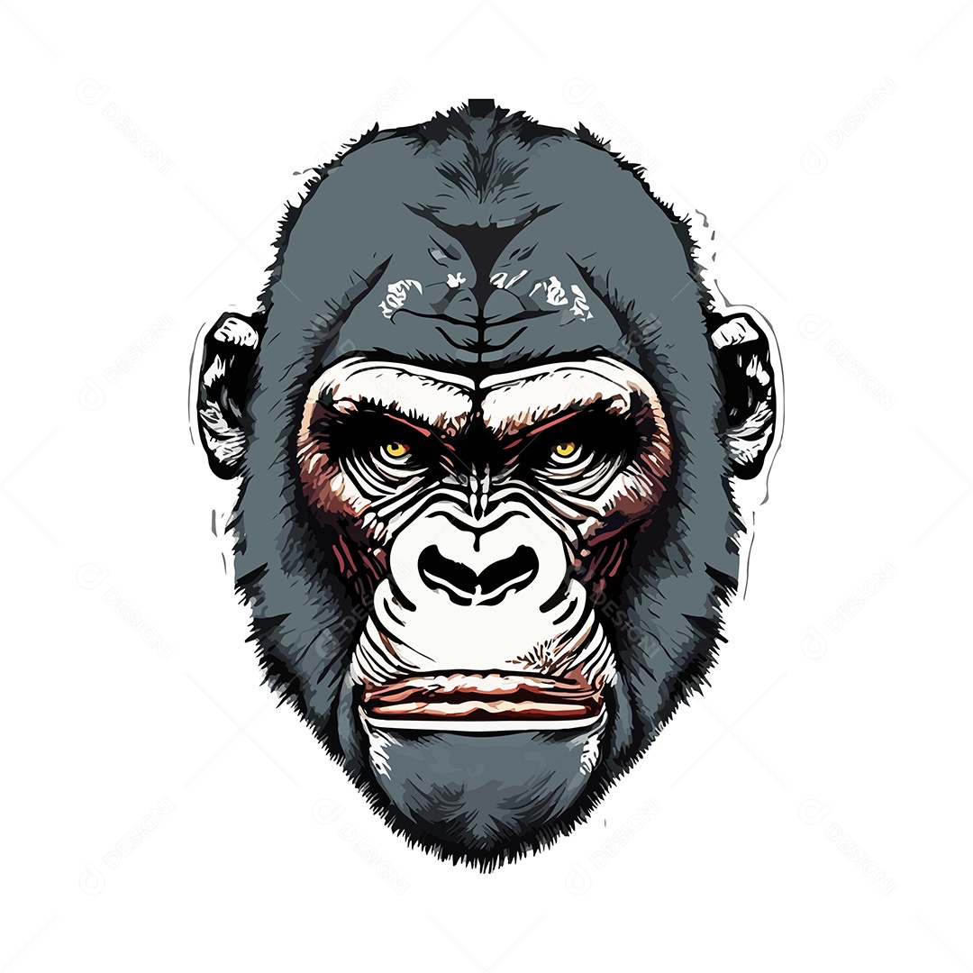 Design De Camiseta Ilustração De Arte De Gorila Preto e Branco Em Fundo Branco Vetor EPS