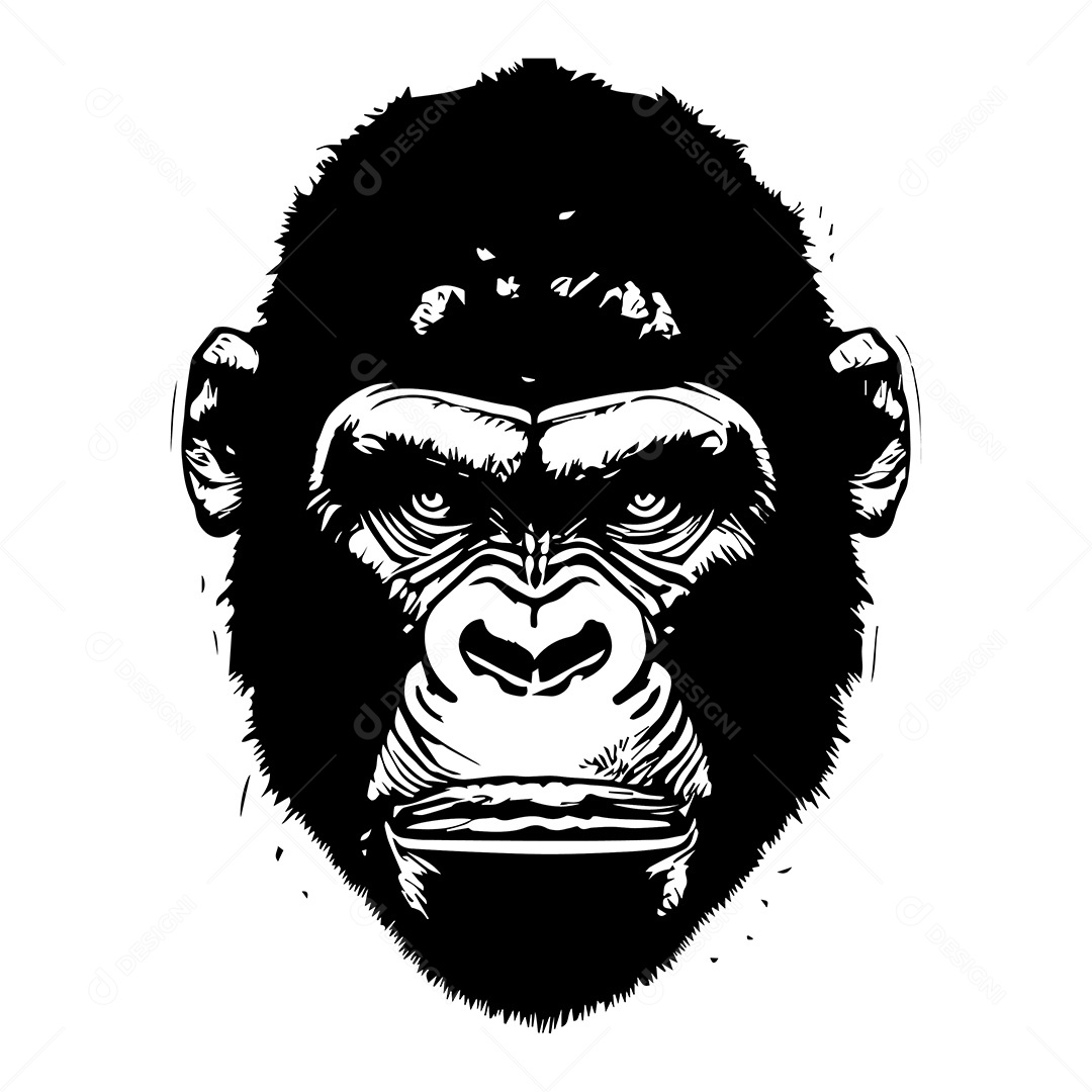 Design De Camiseta Ilustração De Arte De Gorila Preto e Branco Em Fundo Branco Vetor EPS