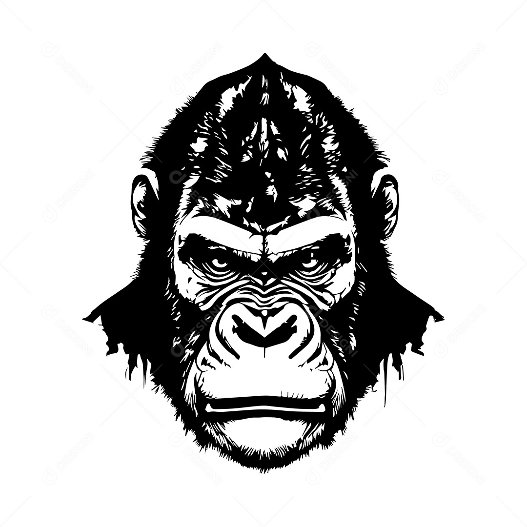 Design De Camiseta Ilustração De Arte De Gorila Preto e Branco Em Fundo Branco Vetor EPS