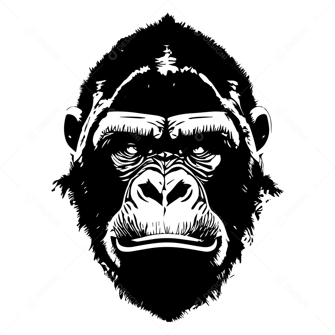 Design De Camiseta Ilustração De Arte De Gorila Preto e Branco Em Fundo Branco Vetor EPS
