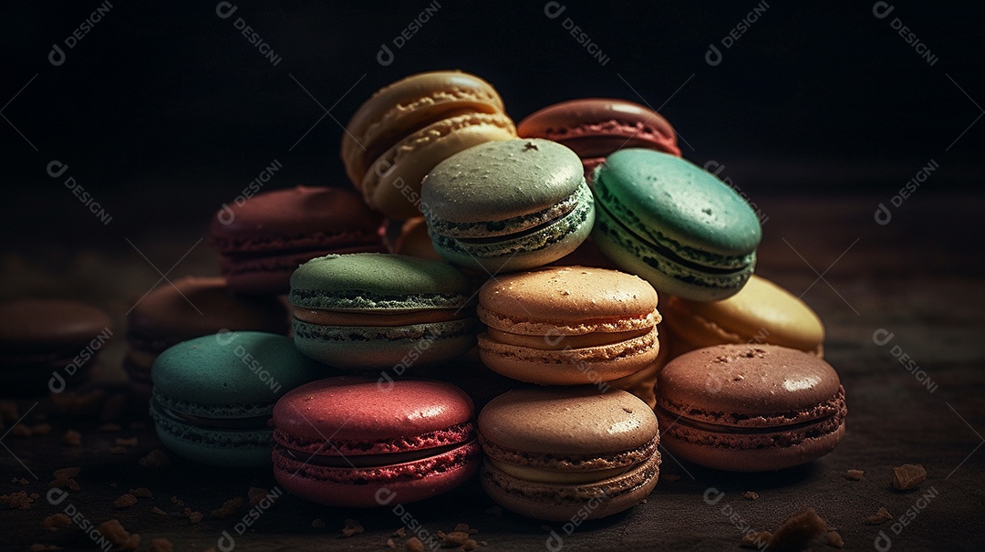 Sobremesa francesa para o café. Macarons multicoloridos ou macaroons.