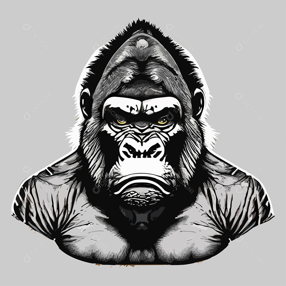 Ilustração De Arte De Gorila Design De Camiseta Em Fundo Cinza Vetor EPS