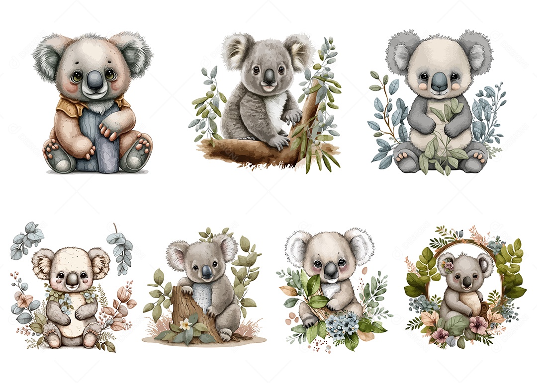 Ilustração Coala Bebê Fofo EPS Editável