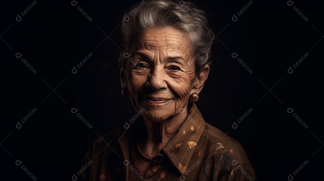 Mulher sênior sorrindo em fundo preto