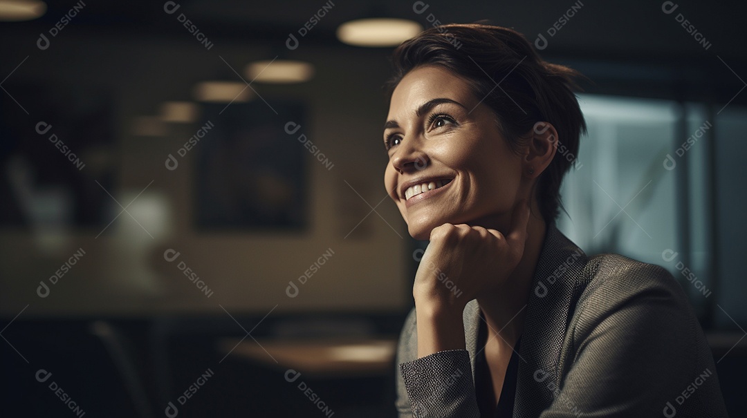 Mulher de negócios sentada em uma mesa em uma sala de reuniões.