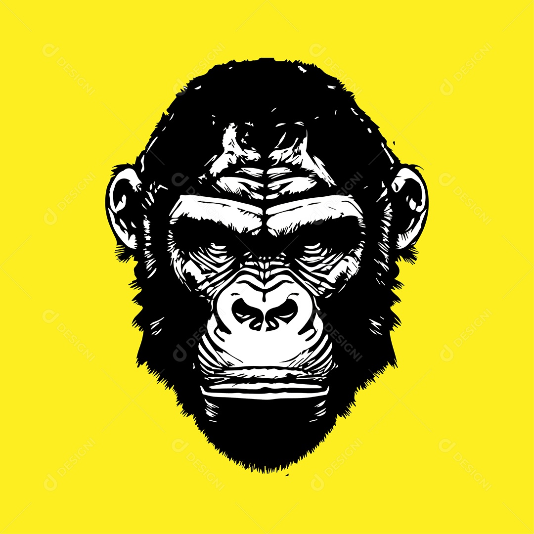 Ilustração De Arte De Gorila Design De Camiseta Preto e Branco Em Fundo Amarelo Vetor EPS