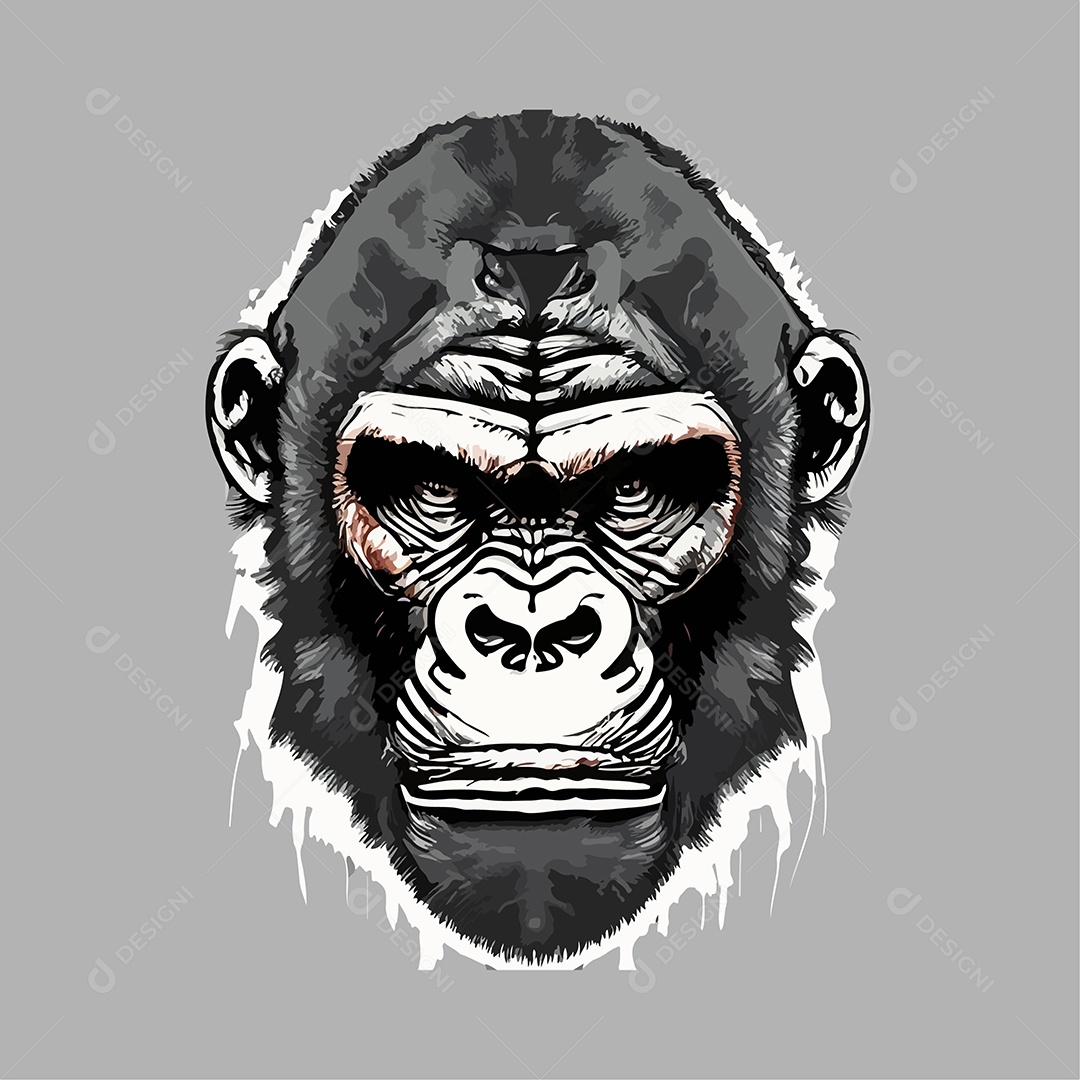 Ilustração De Arte De Gorila Design De Camiseta Preto e Branco Em Fundo Branco Vetor EPS