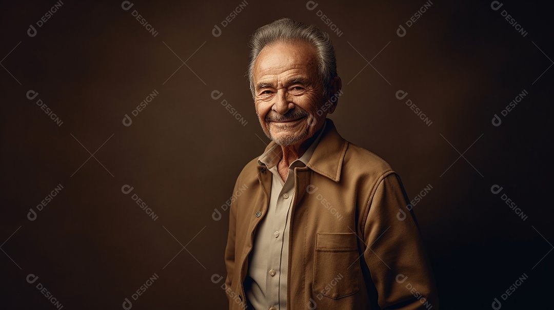 Um homem idoso com uma barba grisalha cheia olha diretamente para a câmera neste retrato de estúdio.