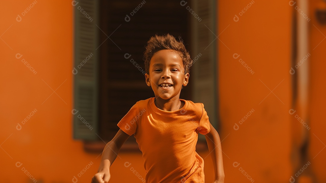 Uma alegre infância latina sorrindo na rua.