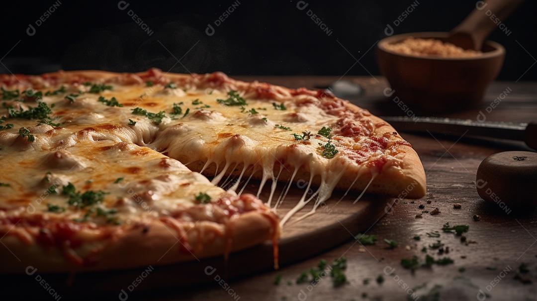 Deliciosa pizza italiana, coberta com queijo derretido e uma variedade de outros ingredientes saborosos – o prato de fast food perfeito.