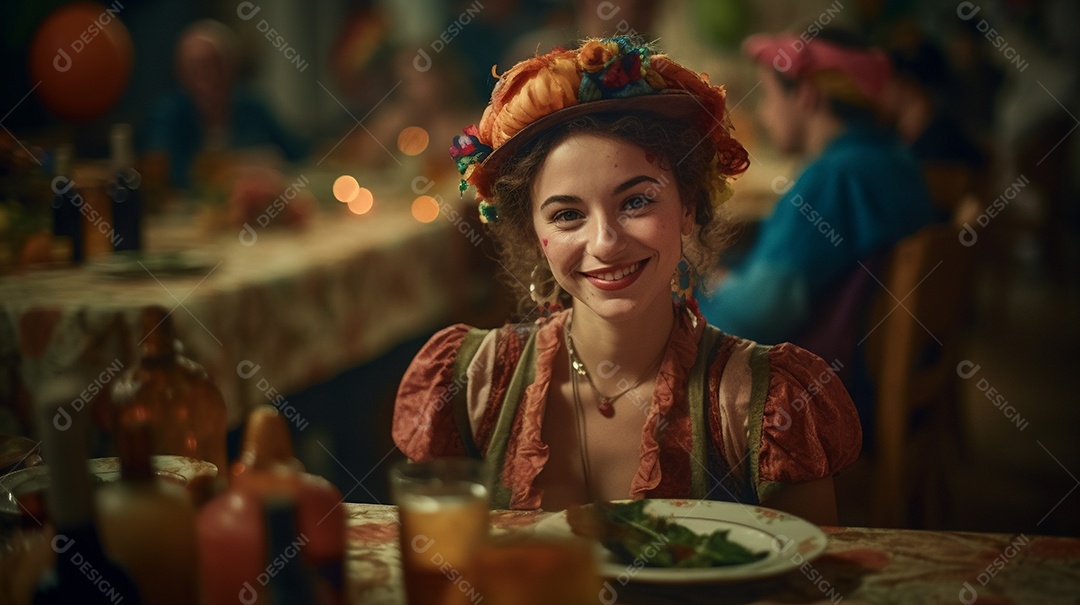 Uma garota usa um chapéu elegante neste retrato de rosto. Festa Junina festival brasileiro.