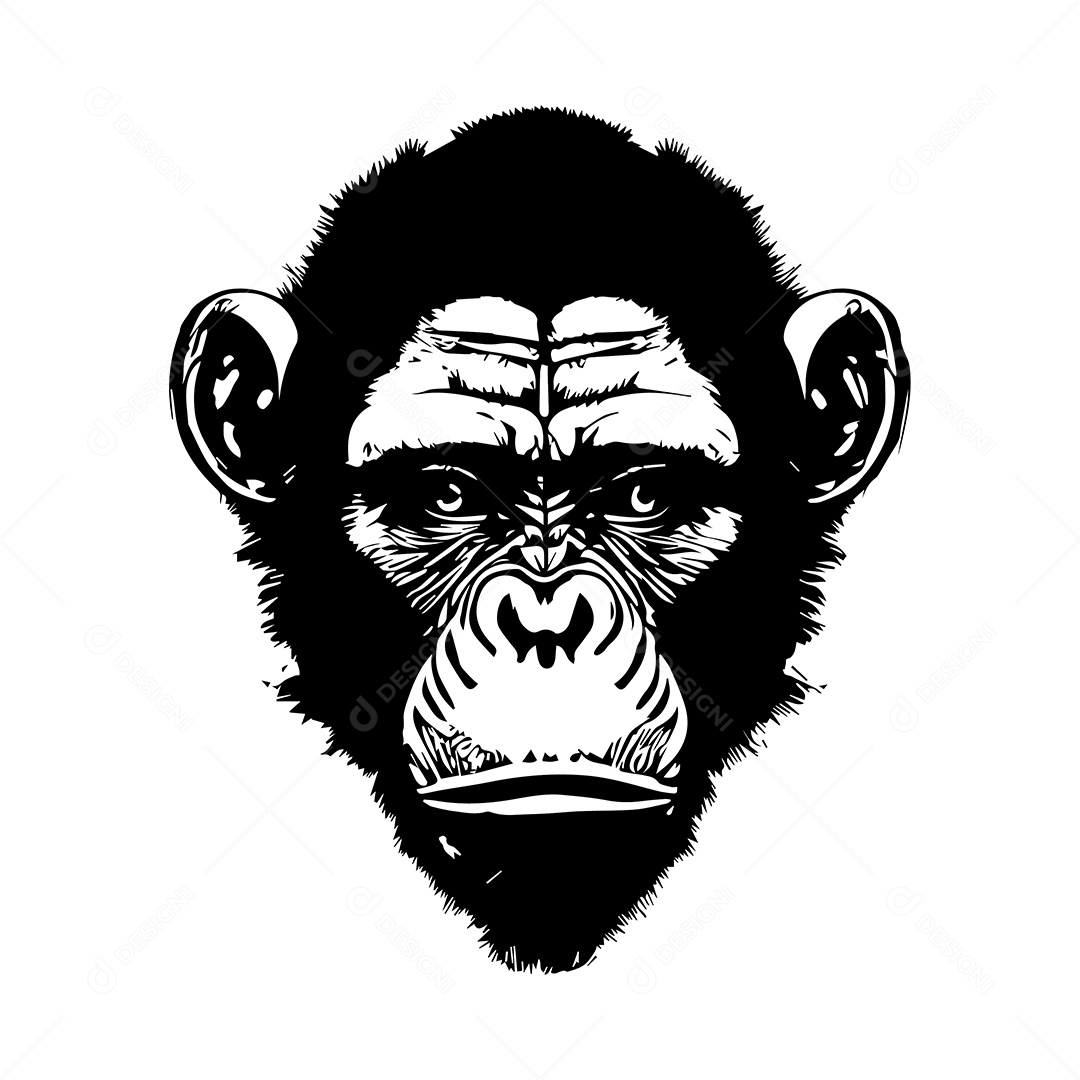 Design De Camiseta Com Rosto De Macaco Preto e Branco Ilustração De Arte Vetor EPS