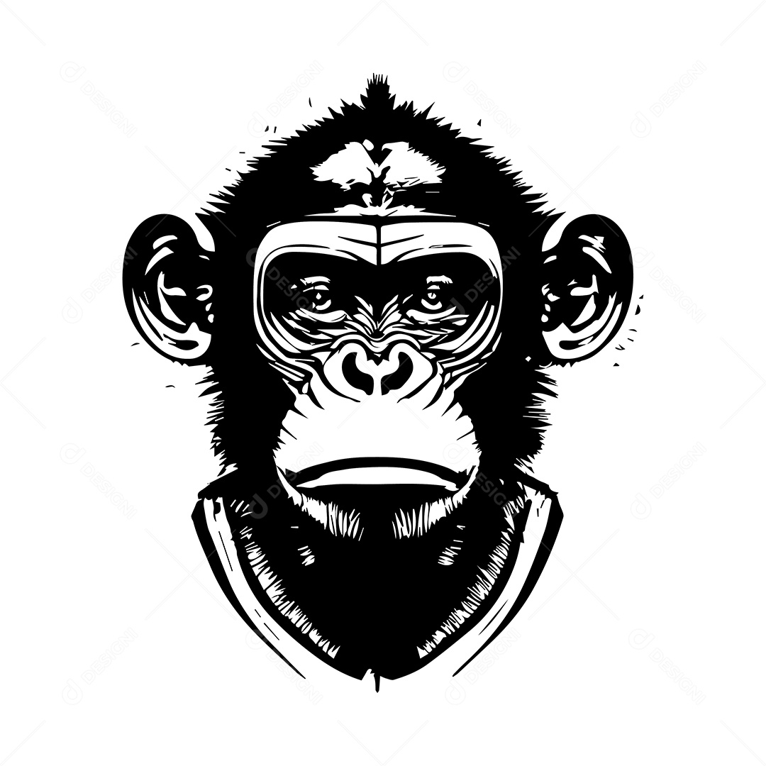 Design De Camiseta Com Rosto De Macaco Preto e Branco Ilustração De Arte Vetor EPS