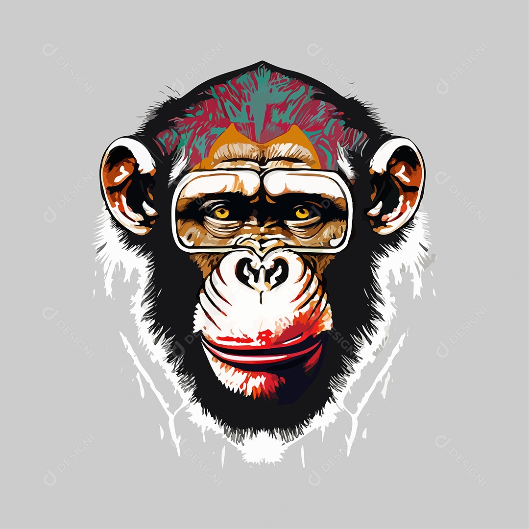 Ilustração De Arte Design De Camiseta Com Rosto De Macaco Vetor EPS