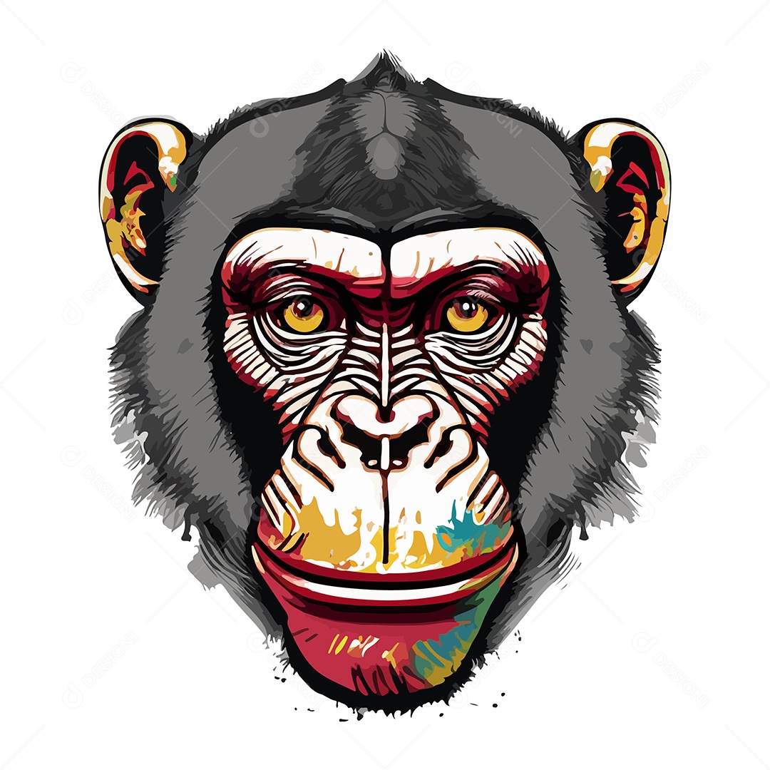 Ilustração De Arte Design De Camiseta Com Rosto De Macaco Vetor EPS