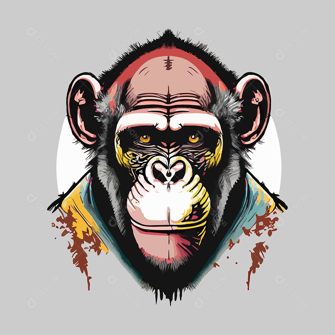 Ilustração De Arte Design De Camiseta Com Rosto De Macaco Vetor EPS