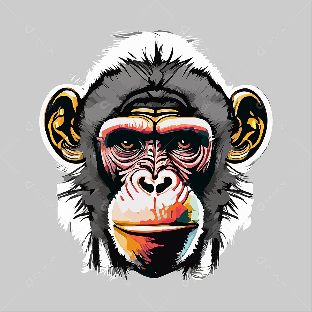 Ilustração De Arte Design De Camiseta Com Rosto De Macaco Vetor EPS