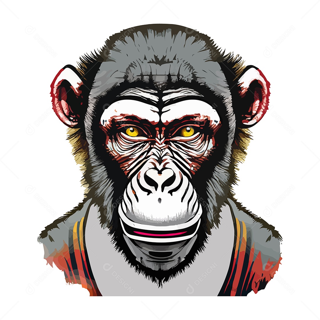 Ilustração De Arte Design De Camiseta Com Rosto De Macaco Vetor EPS