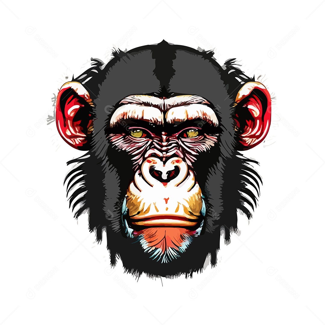 Ilustração De Arte Design De Camiseta Com Rosto De Macaco Vetor EPS