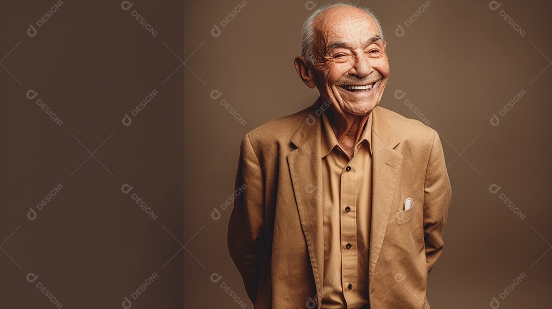 Um homem idoso com uma barba grisalha cheia olha diretamente para a câmera neste retrato de estúdio.