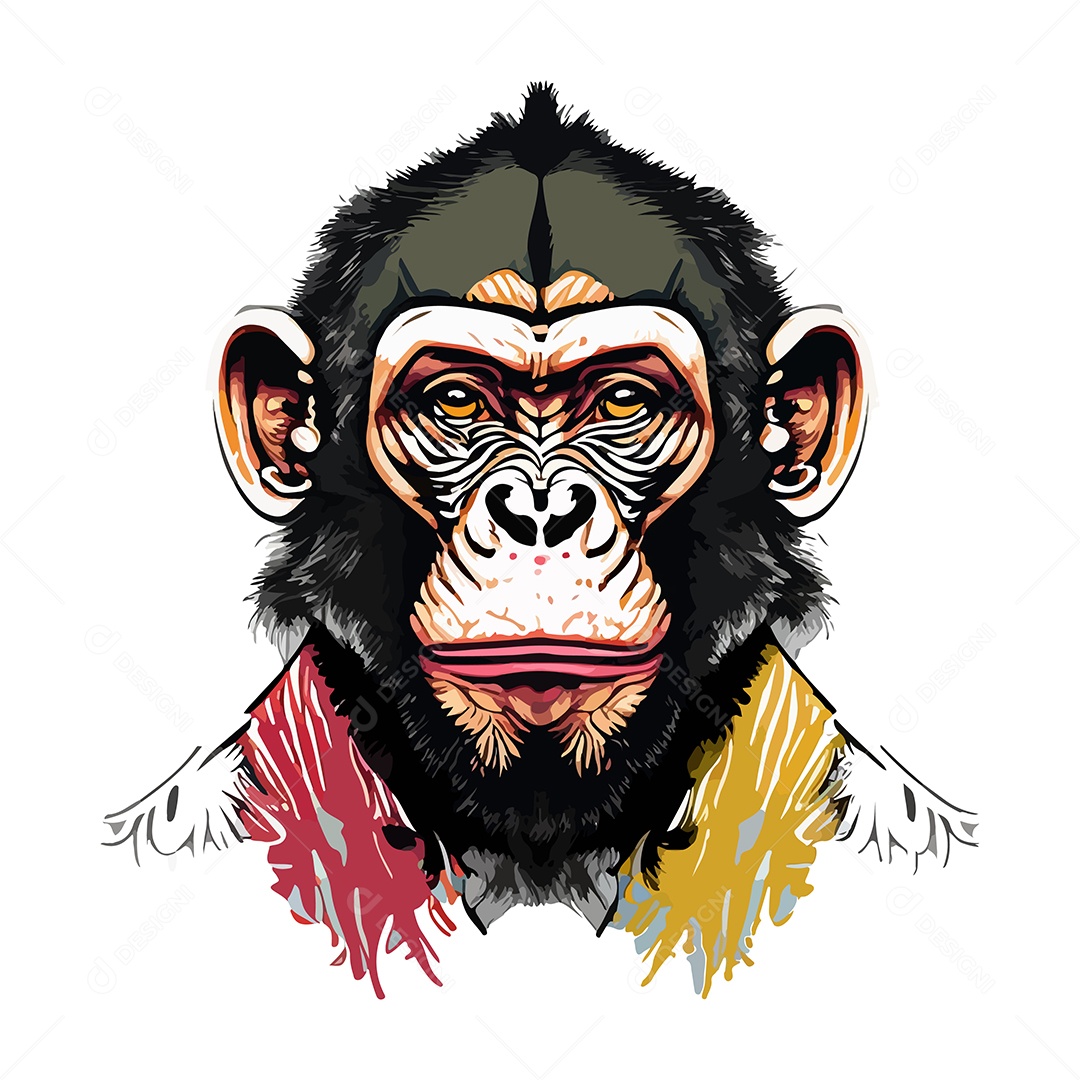 Ilustração De Arte Design De Camiseta Com Rosto De Macaco Vetor EPS