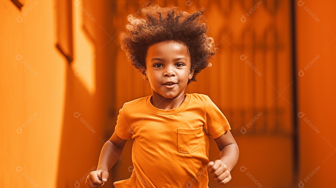 Uma alegre infância latina sorrindo na rua.