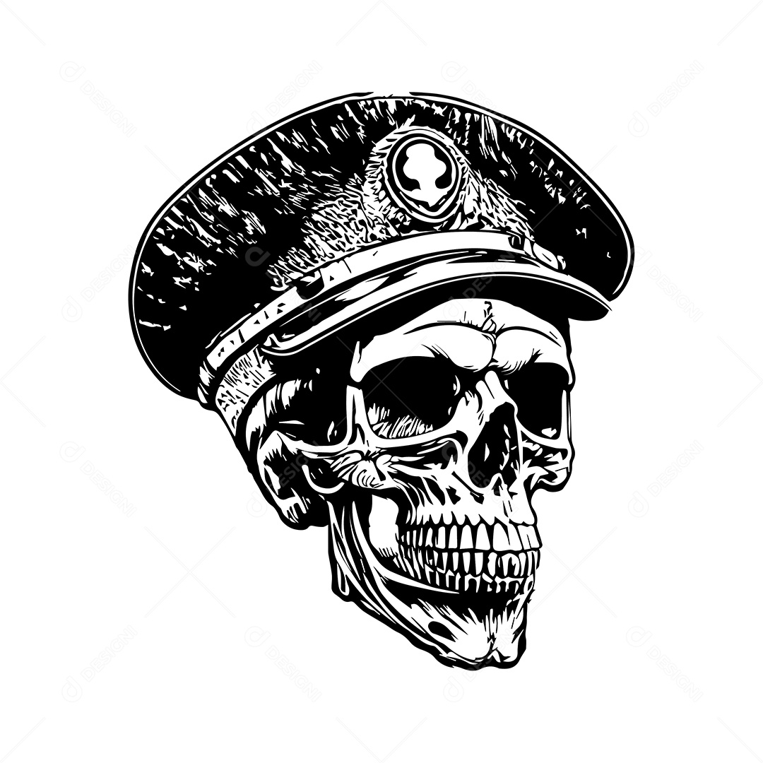 Ilustração De Arte De Design De Camiseta Gravação De Caveira Piloto Preto e Branco Vetor EPS