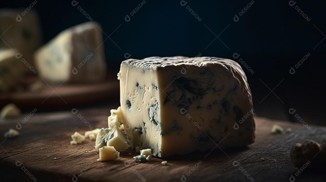 Queijo rico em laticínios saboreando por dentro. Queijo gorgonzola.