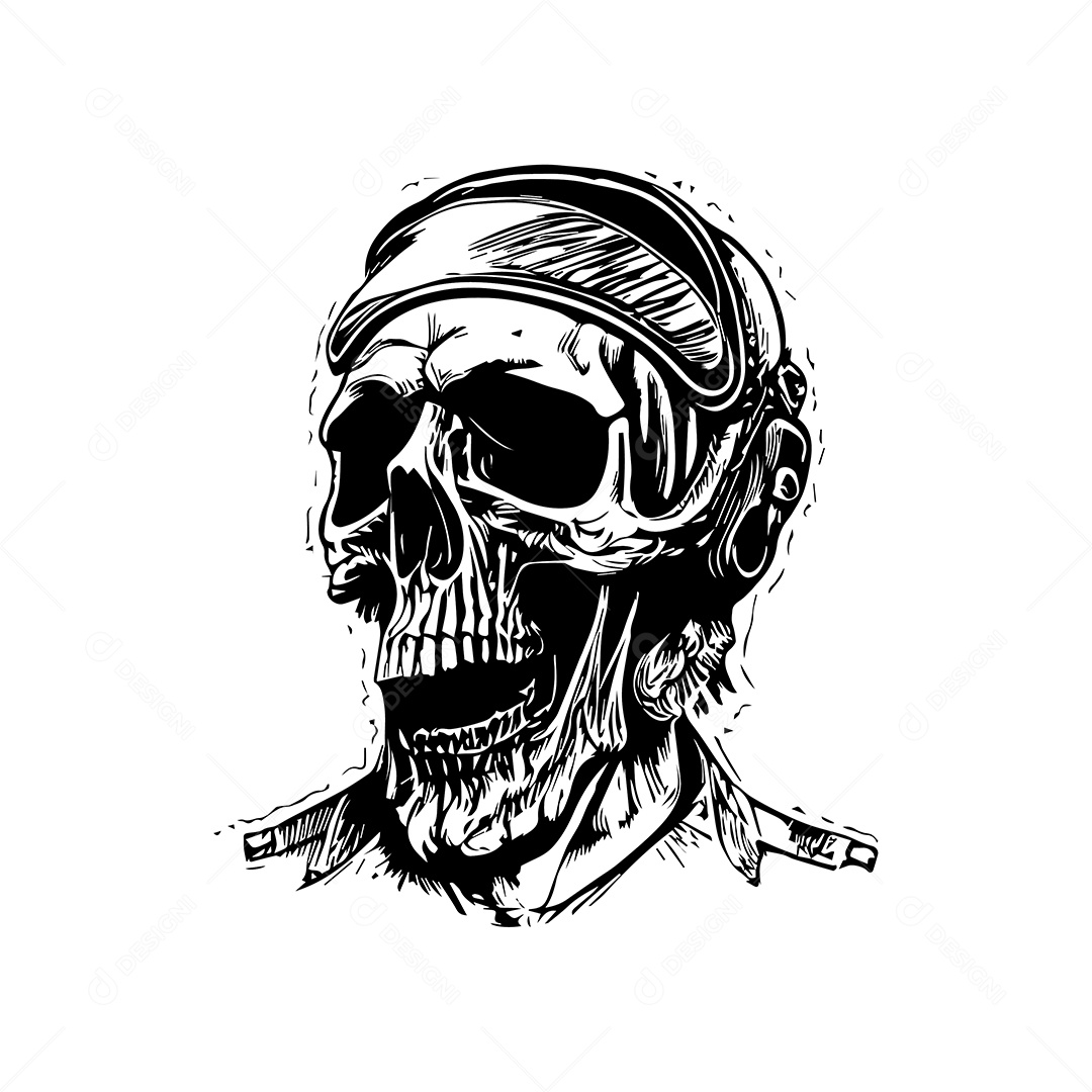 Design De Camiseta Gravação De Caveira Piloto Preto e Branco Ilustração De Arte De Vetor EPS